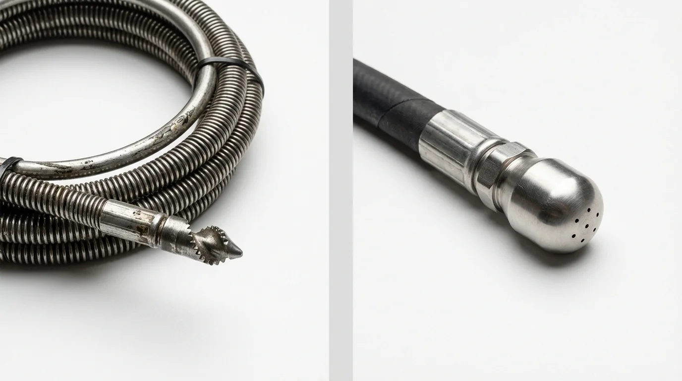 Drain snake cable and hydro jetting nozzle used for drain cleaning in Williams, OR