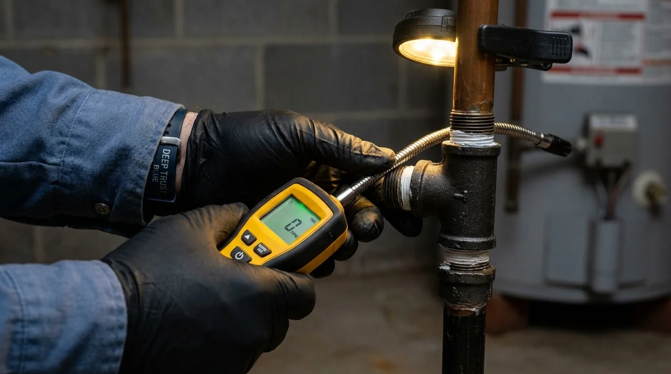 Gas leak detection with electronic sniffer by Johns Plumbing LLC in Williams