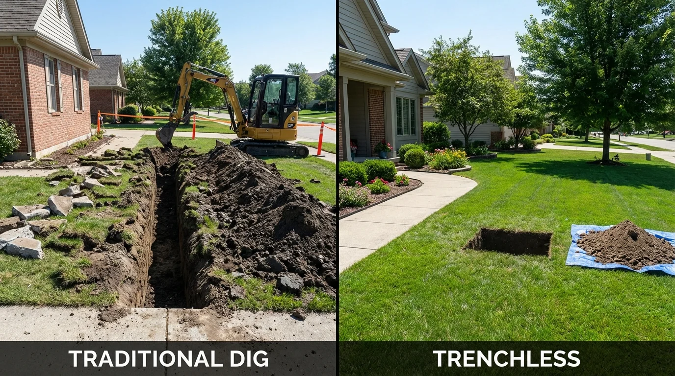 Trenchless sewer repair with minimal yard damage versus traditional excavation in Williams, OR